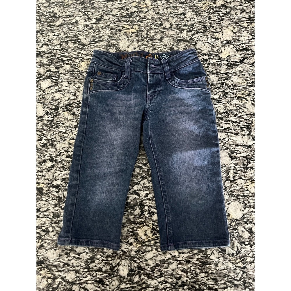Mudd Girls Dark Wash Capri Jeans Purple‎ Stitch Studded Back Pockets Size 8